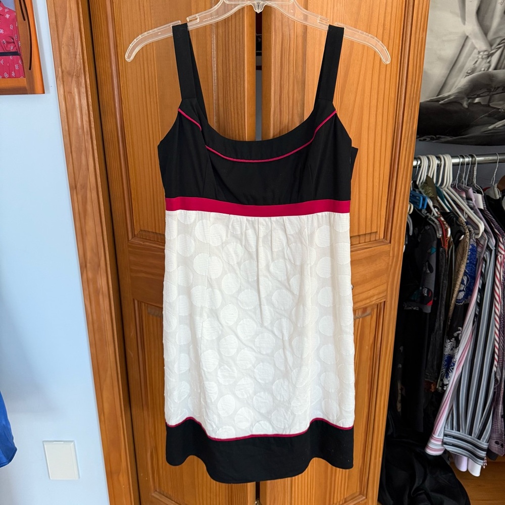 Ann Taylor Petites Sleeveless Dress Size 2P Black / White / Pink Cotton Tank
